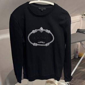 Prada Black Crewneck with Embellished Logo